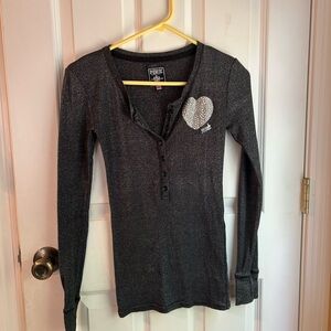 XS PINK Victoria’s Secret Gray/Black Long Sleeve Henley with Heart Detail